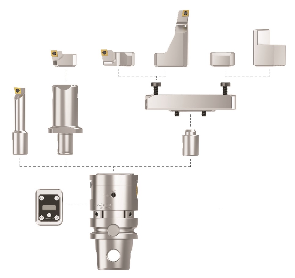 eBore Universal: one head, multiple configurations, large diameter and boring depth range. The eBore digital display allows precision adjustment on the spindle, reducing setup time and idle time.